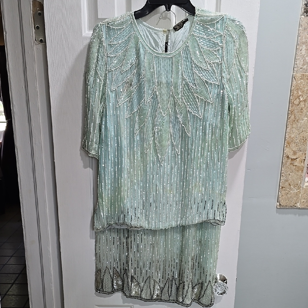 Mark and John Vintage Beaded 2pc Set in Light Green Size L - Picture 2 of 14